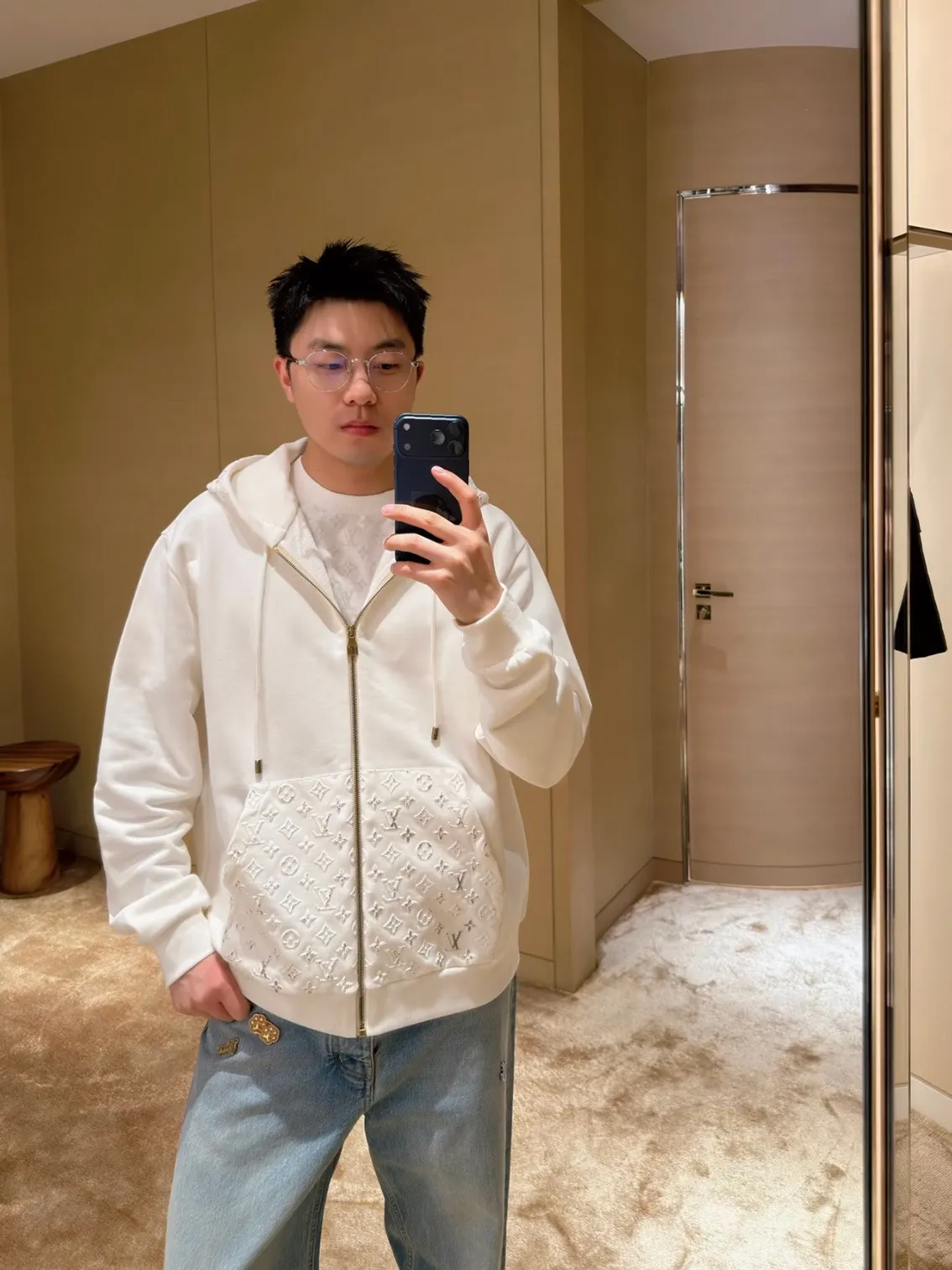 Louis Vuitton/Louis Vuitton reflective 3D embossed hooded sweatshirt jacket
